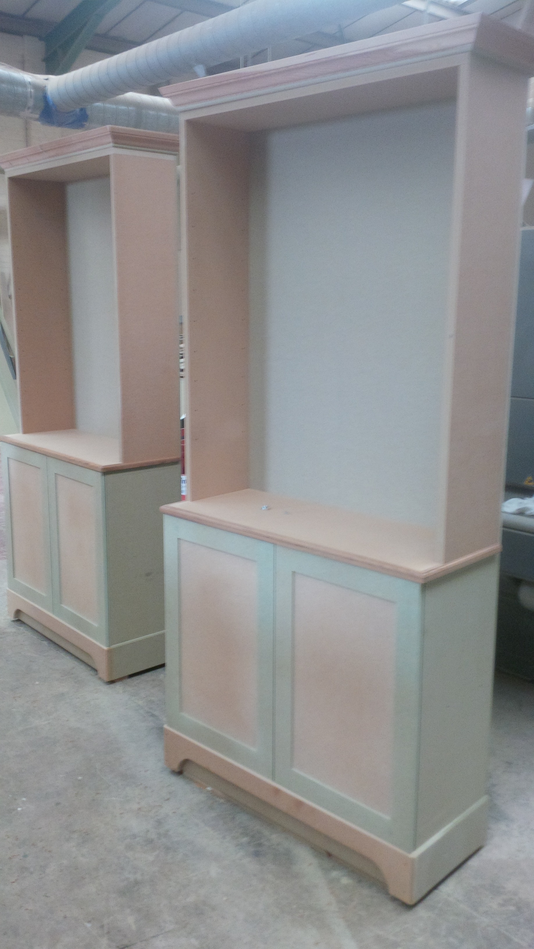 Bespoke book cases before being painted 