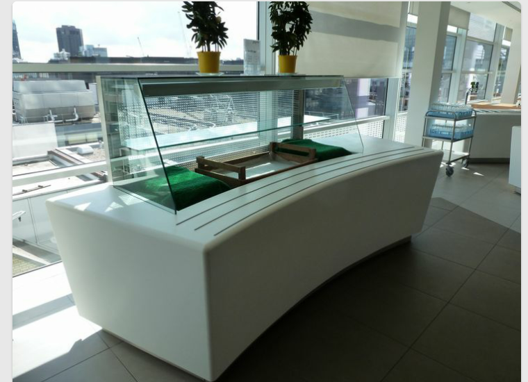 Pincent Masons – London  Glacier white corian thermoformed and fabricated to look like a solid white shape